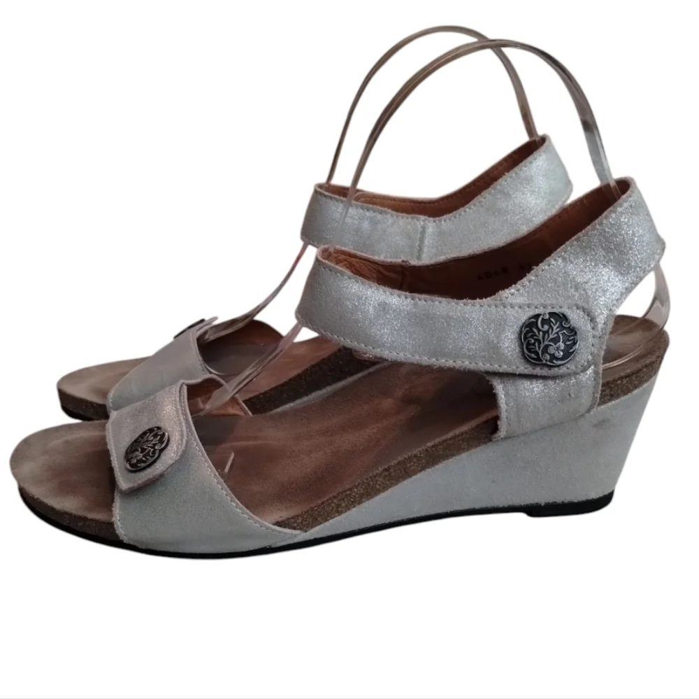 Taos Footwear Silver Metallic Wedge Sandals Size 10 1/2